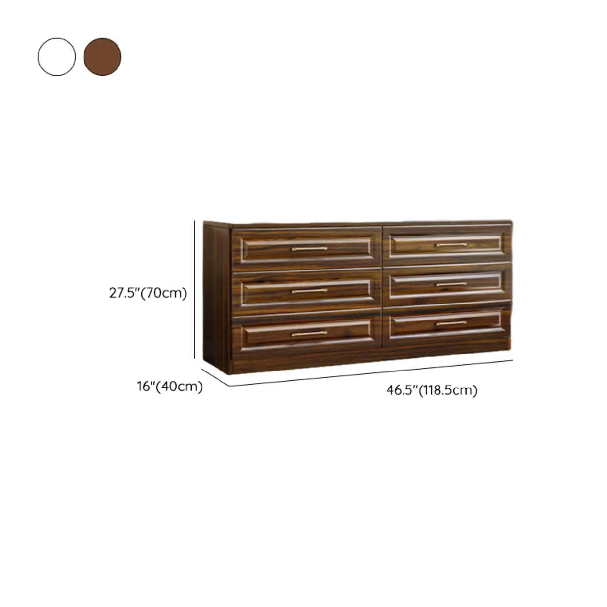 Gold-Handle White Wood Horizontal Dresser — Nut-Brown