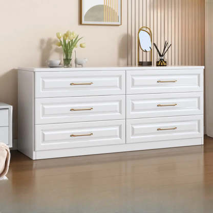 Gold-Handle White Wood Horizontal Dresser — Nut-Brown