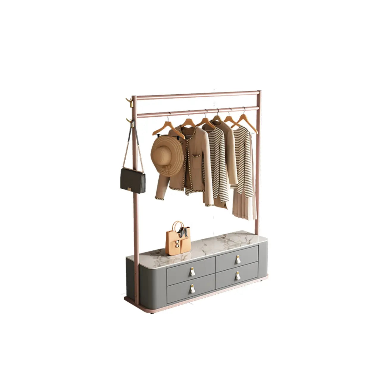 Gold Metal Hall Stand with Gray Drawers — Grey