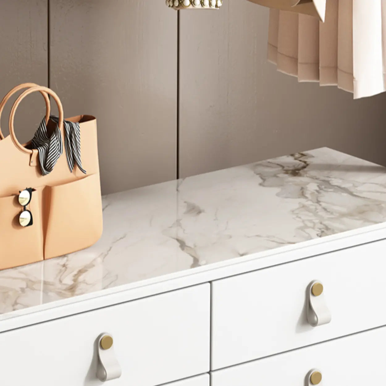 Gold Metal Hall Stand with Gray Drawers
