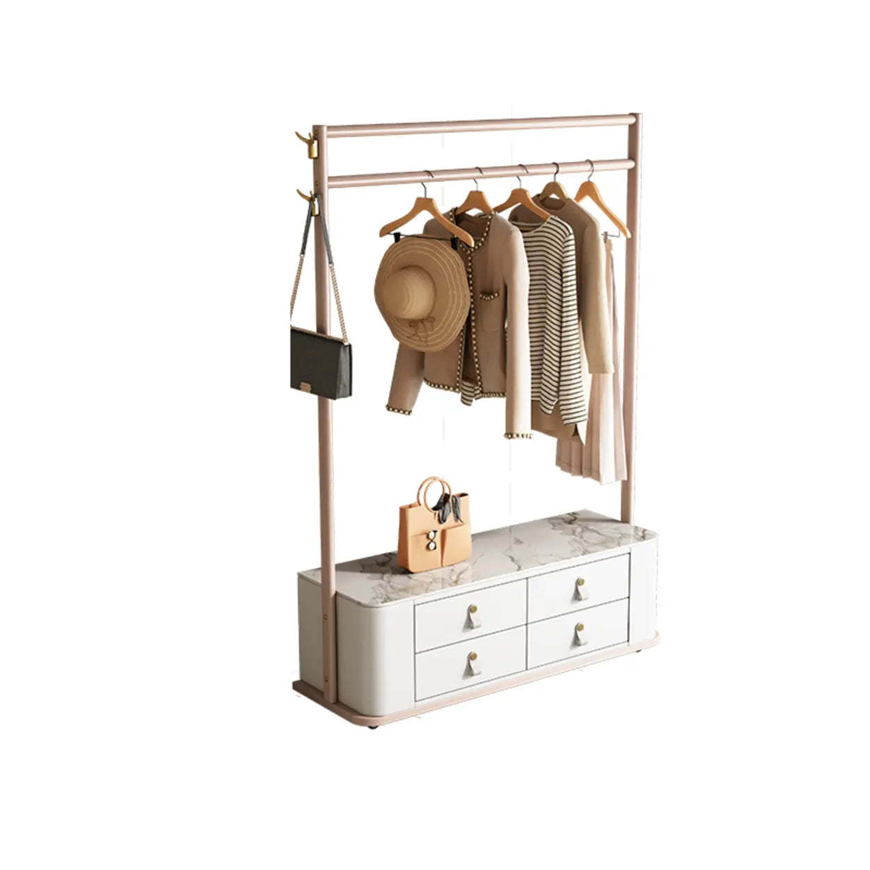 Gold Metal Hall Stand with Gray Drawers — White