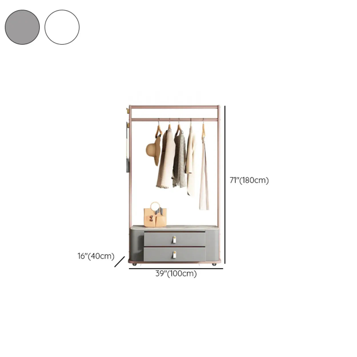 Gold Metal Hall Stand with Gray Drawers