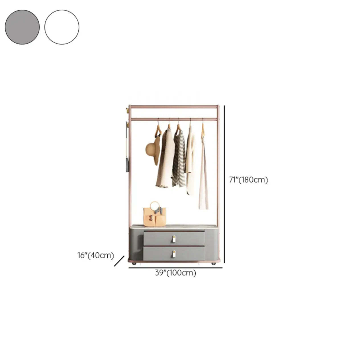 Gold Metal Hall Stand with Gray Drawers