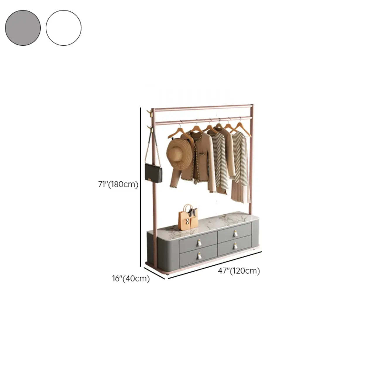 Gold Metal Hall Stand with Gray Drawers