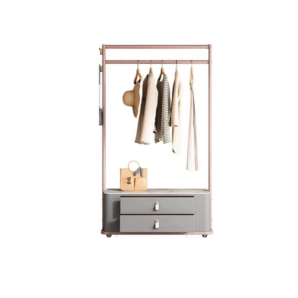 Gold Metal Hall Stand with Gray Drawers — Grey