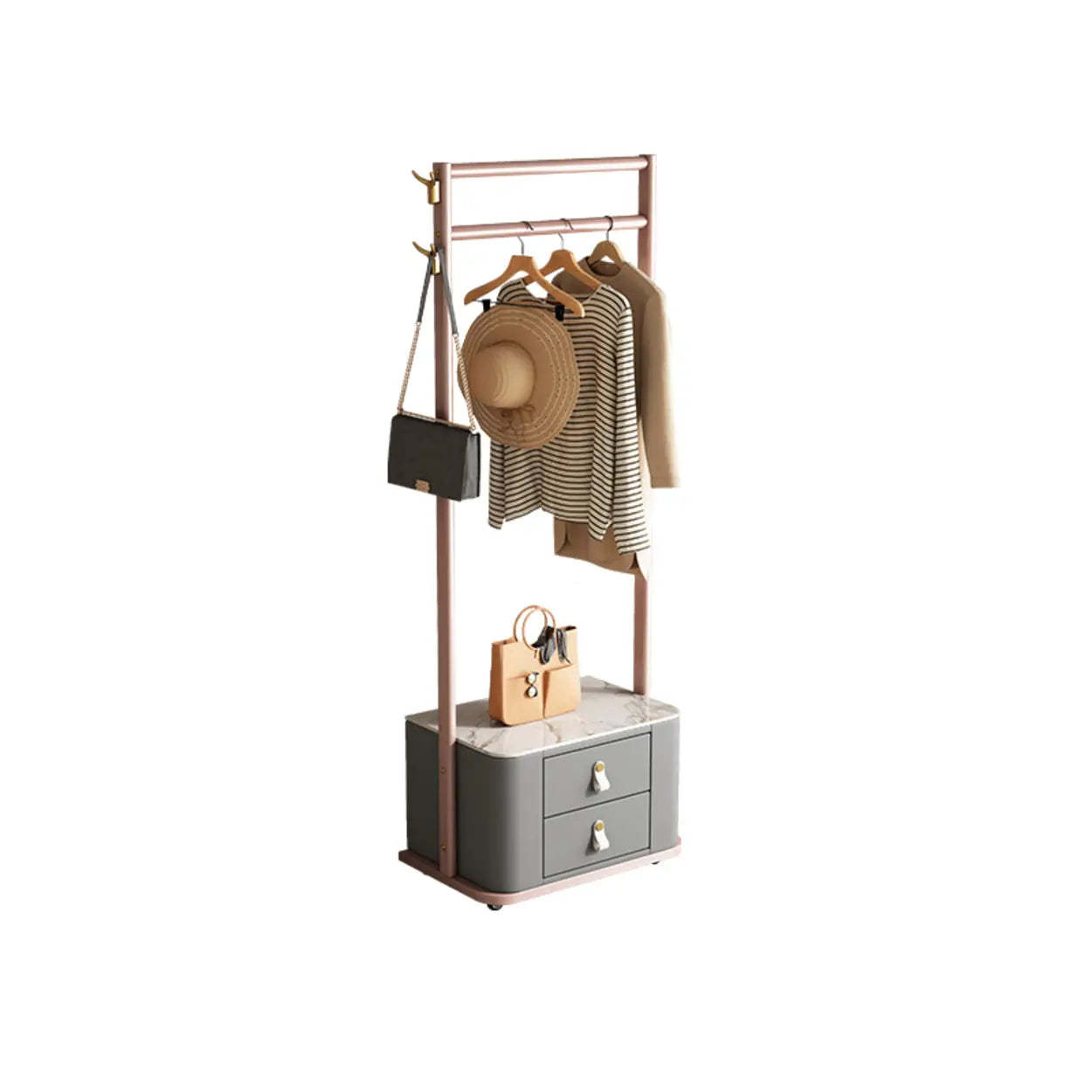 Gold Metal Hall Stand with Gray Drawers — Grey