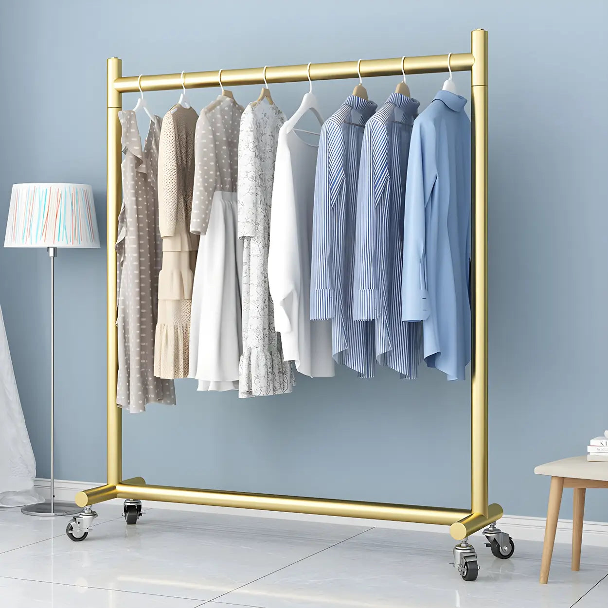 Gold Metal Rolling Coat Rack with Casters