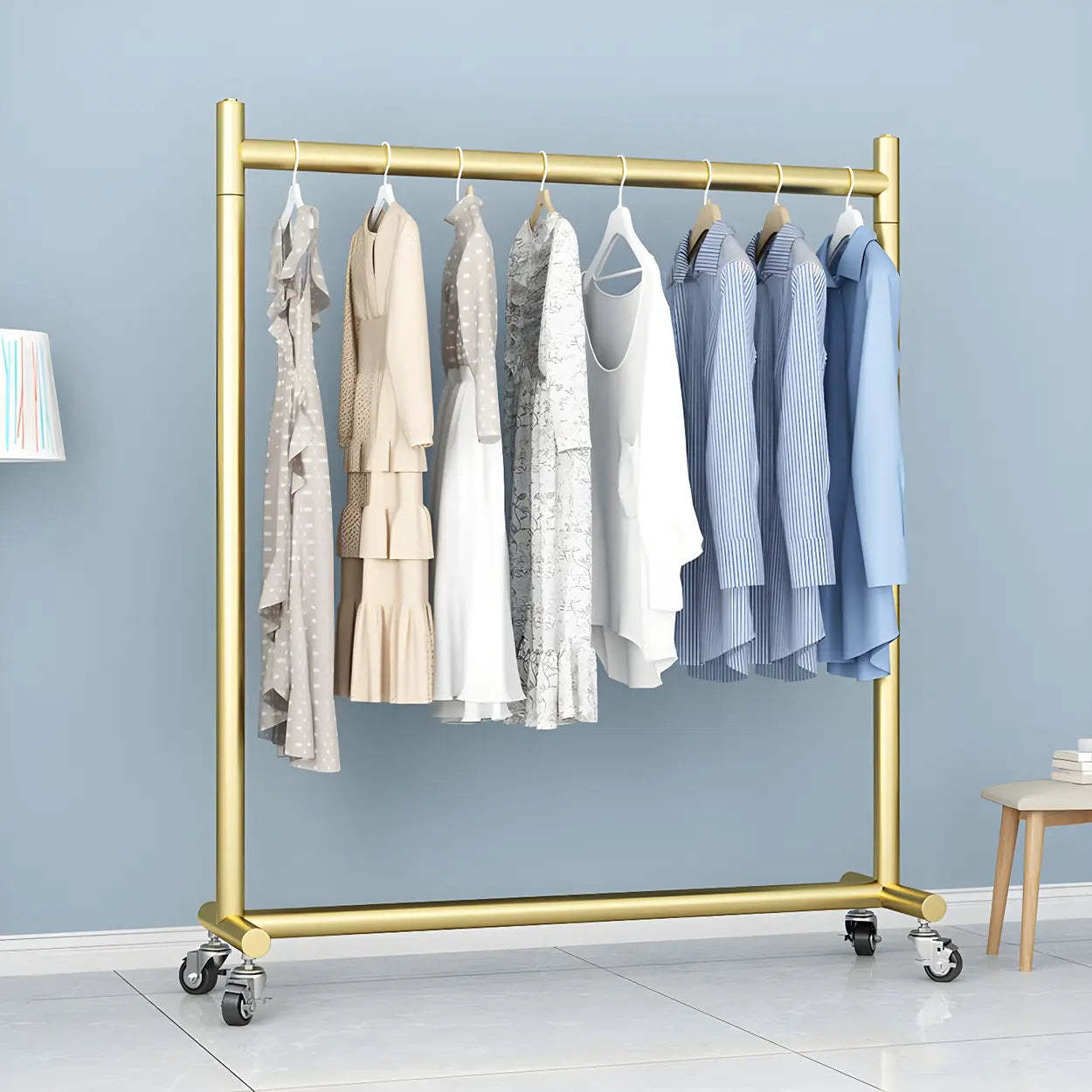 Gold Metal Rolling Coat Rack with Casters