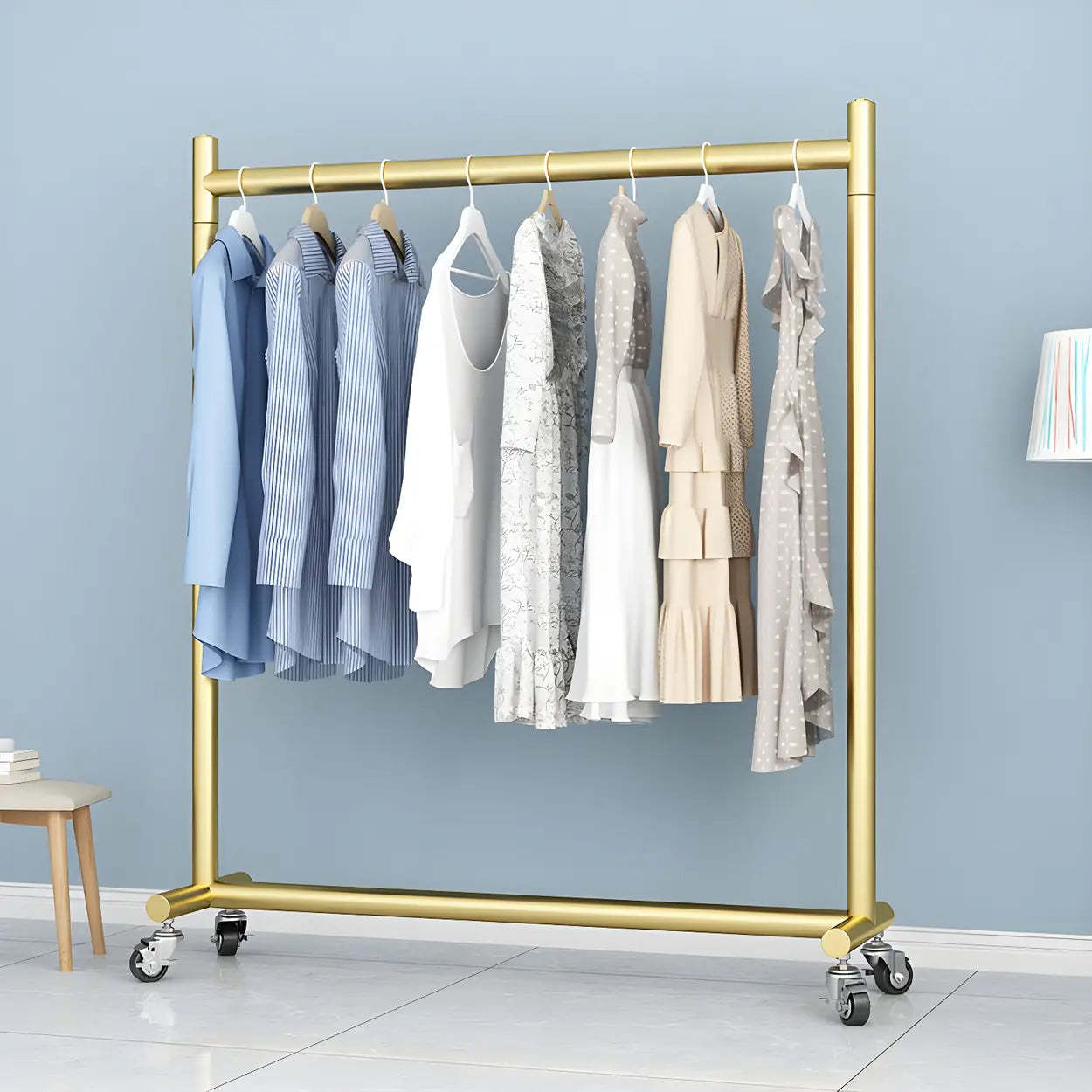 Gold Metal Rolling Coat Rack with Casters
