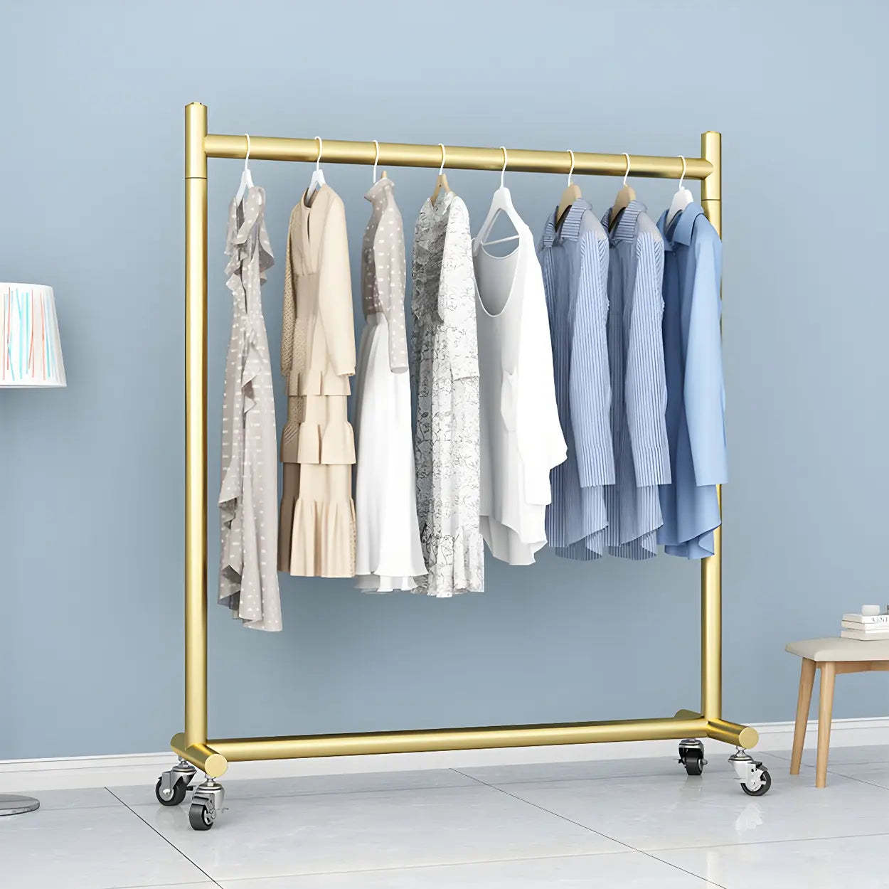 Gold Metal Rolling Coat Rack with Casters