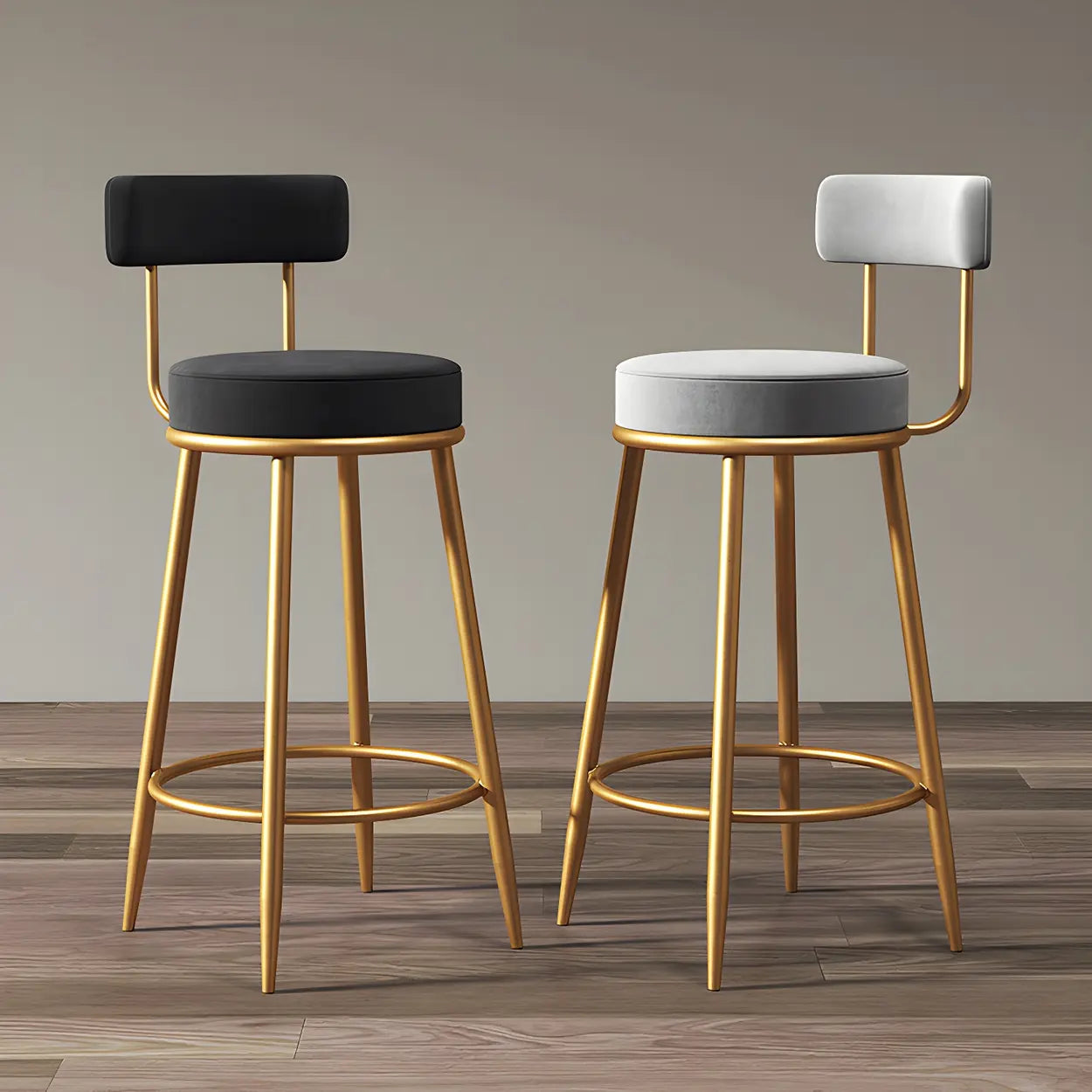 Velvet Round Bar Stool with Gold Frame