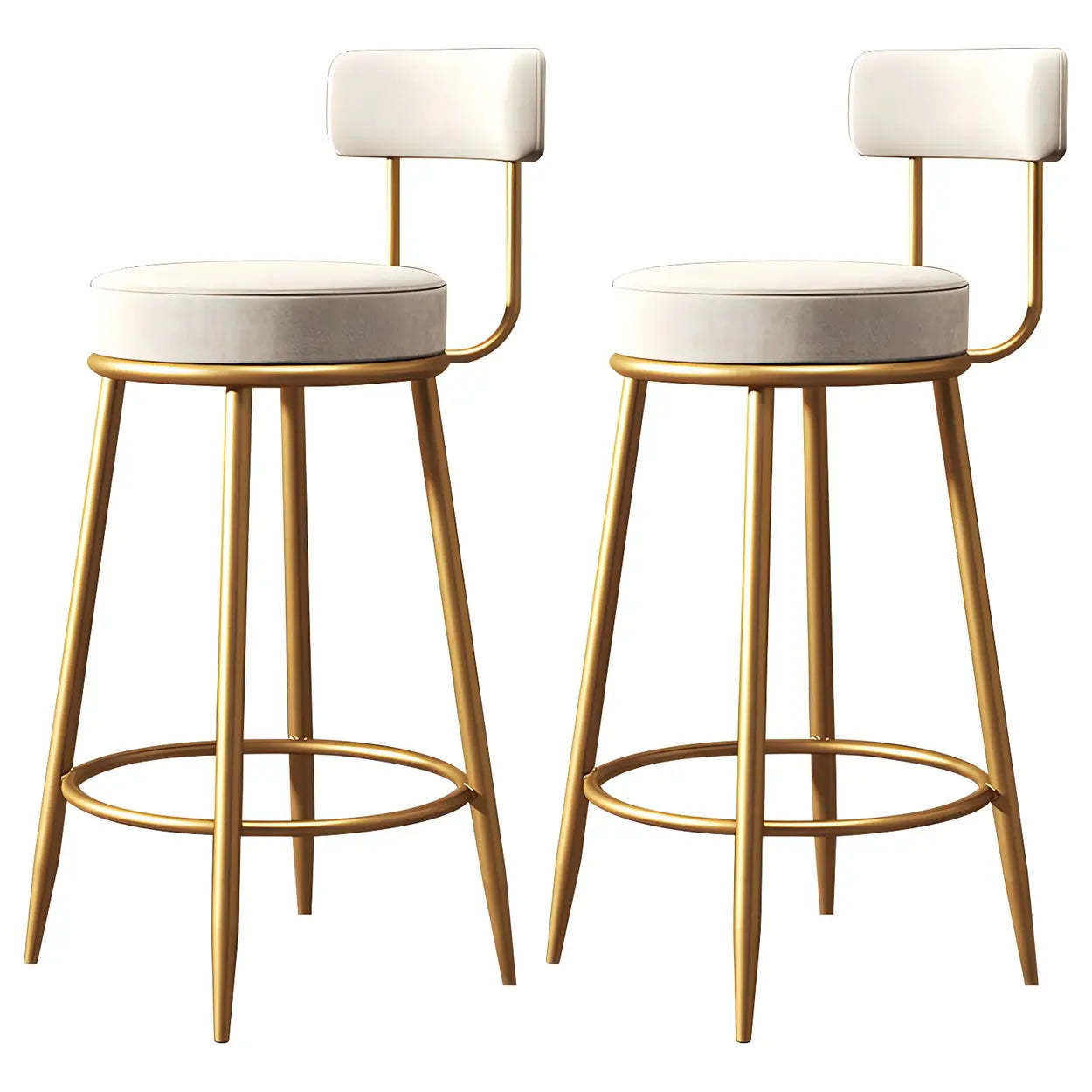 Velvet Round Bar Stool with Gold Frame — Gray / 2 Piece Set