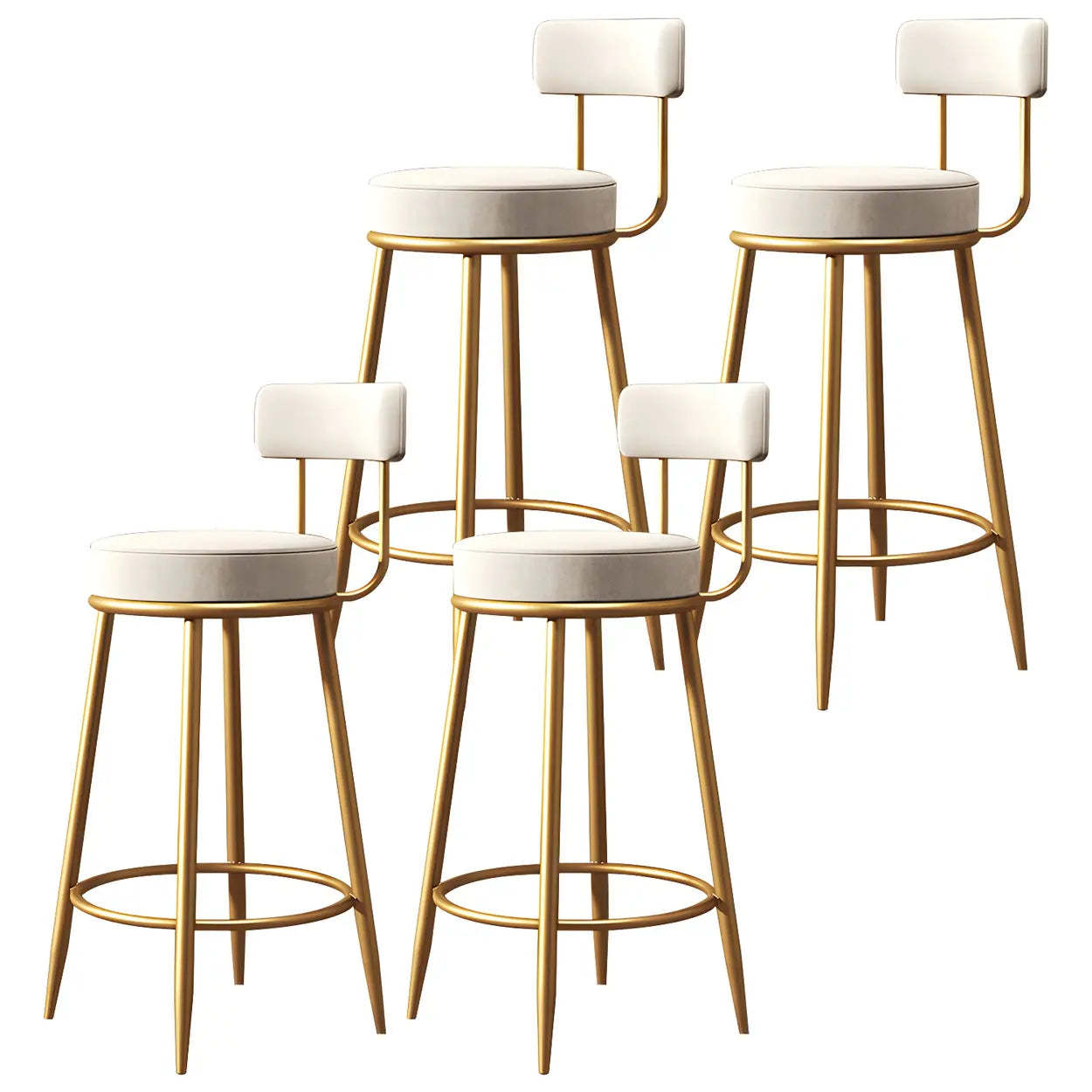 Velvet Round Bar Stool with Gold Frame — Gray / 4 Piece Set