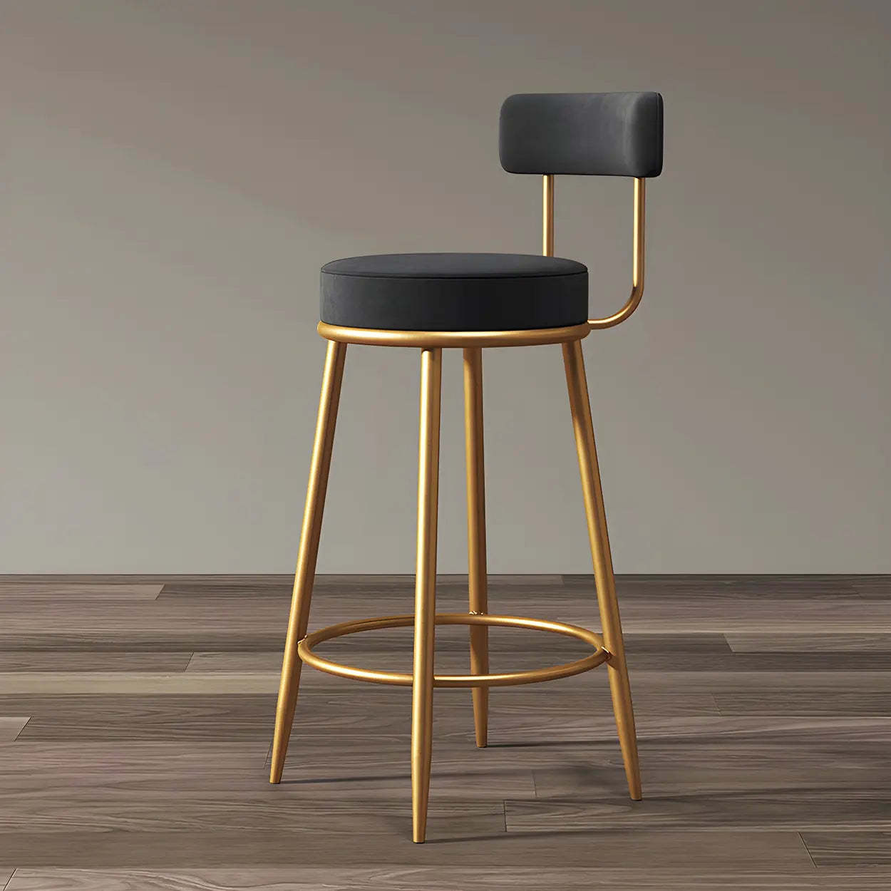 Round frame velvet bar & counter stools for kitchen — Black / Short Stool(22"H) / Set of 1