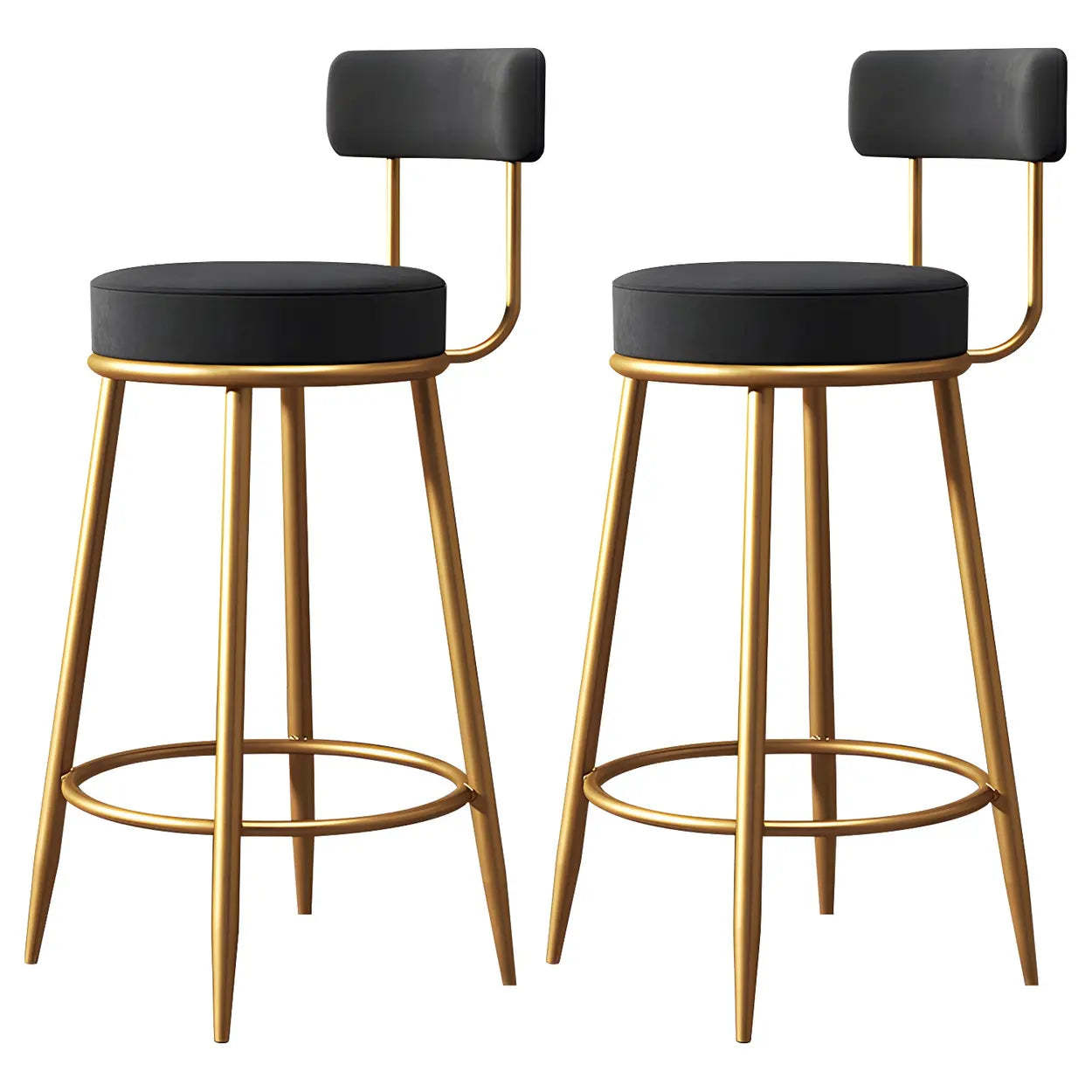Velvet Round Bar Stool with Gold Frame — Gray / 4 Piece Set