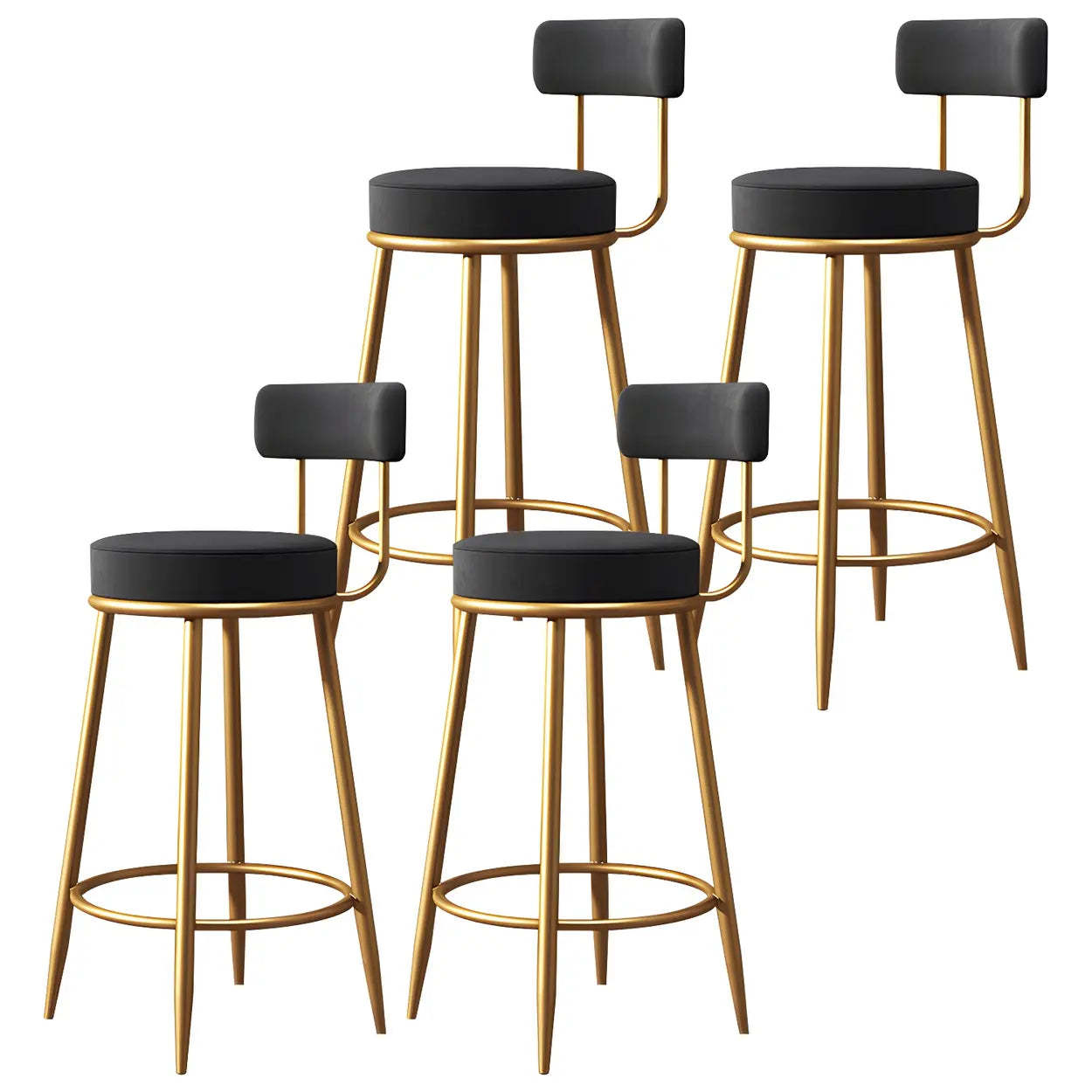 Velvet Round Bar Stool with Gold Frame — White / 1 Piece
