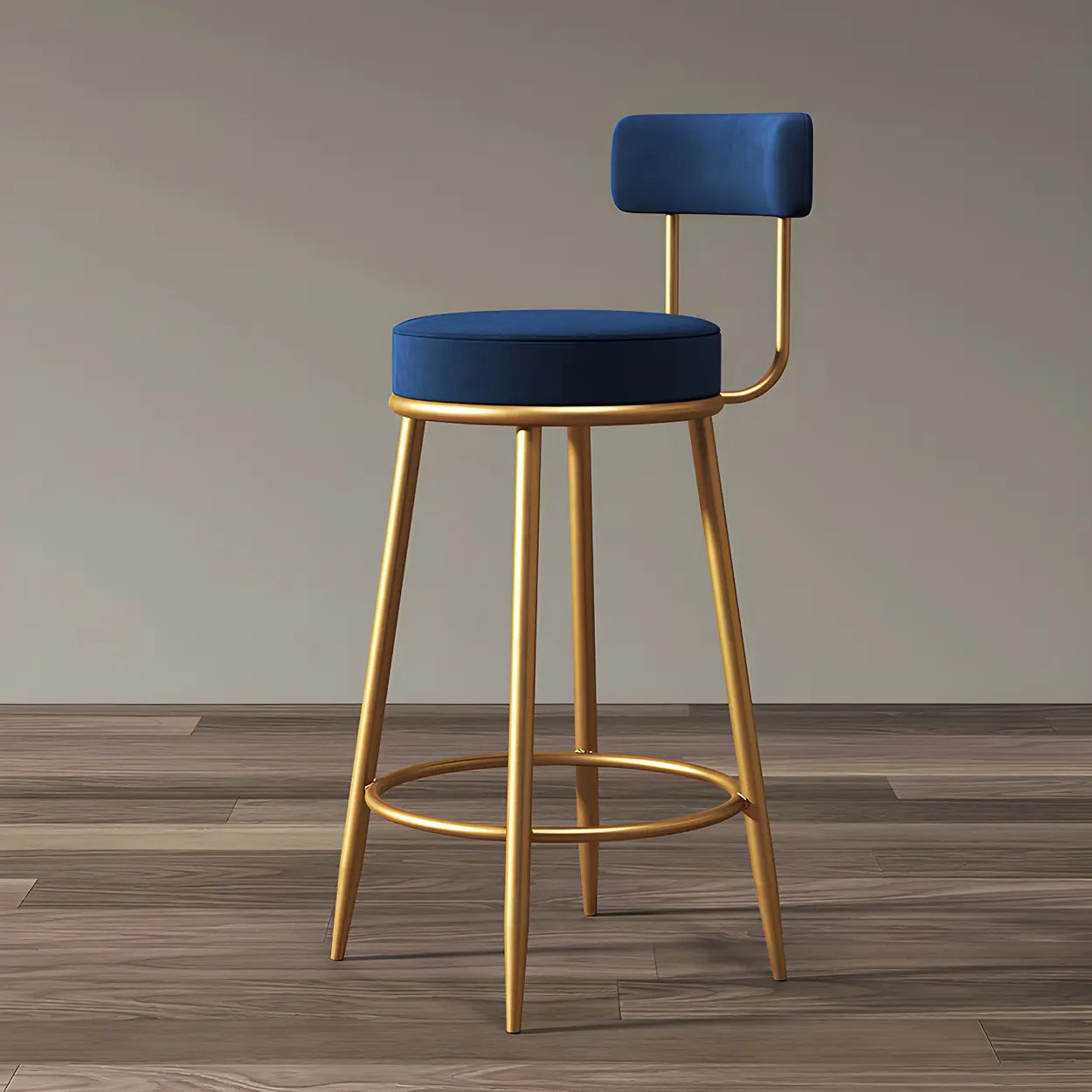 Velvet Round Bar Stool with Gold Frame — Black / 1 Piece