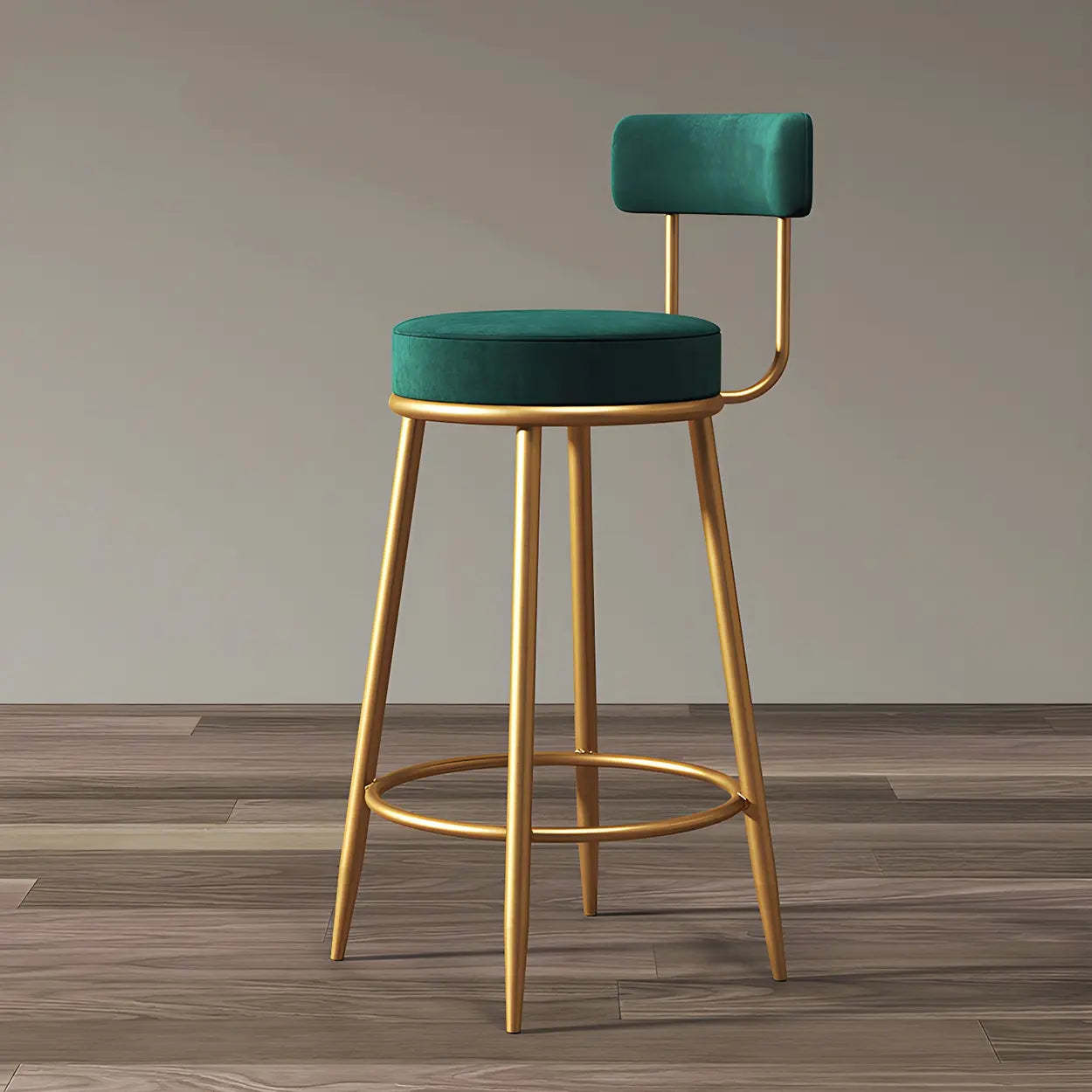 Velvet Round Bar Stool with Gold Frame — White / 1 Piece