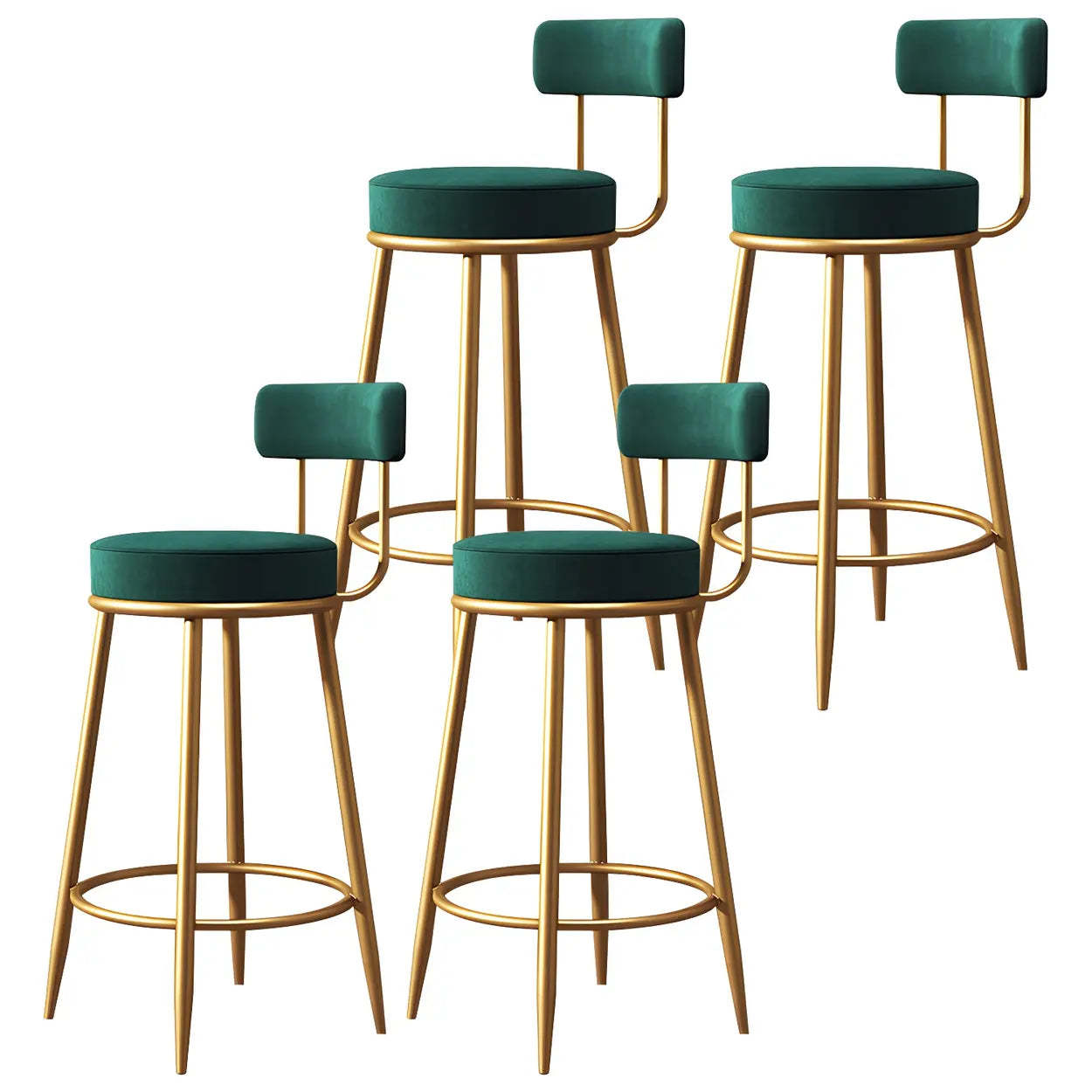Velvet Round Bar Stool with Gold Frame — White / 2 Piece Set
