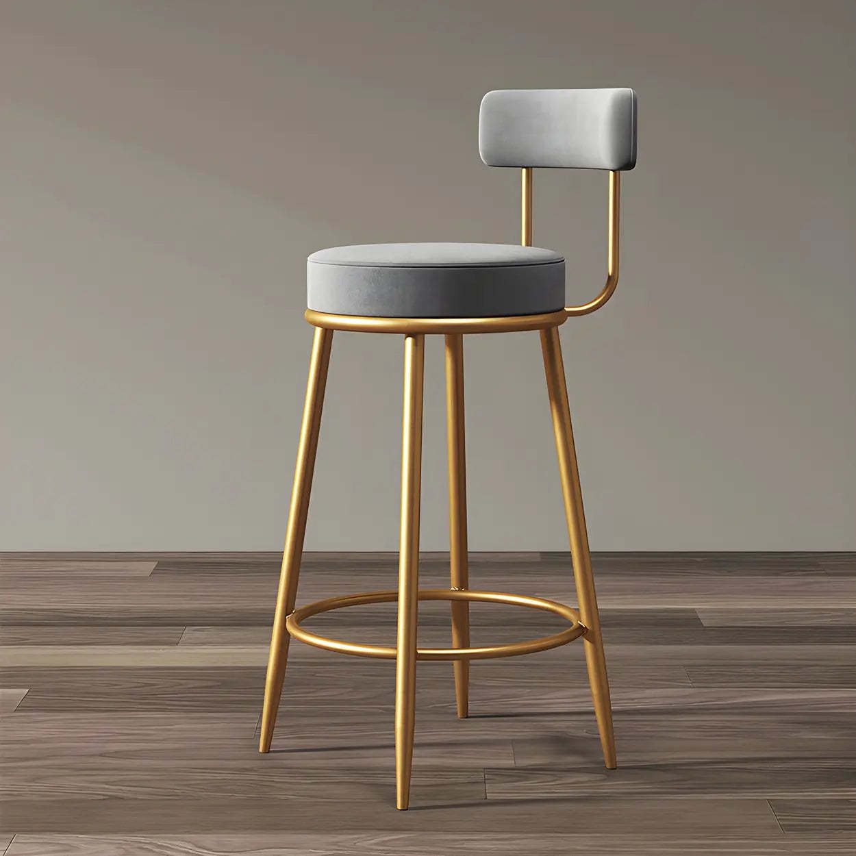 Velvet Round Bar Stool with Gold Frame — White / 2 Piece Set