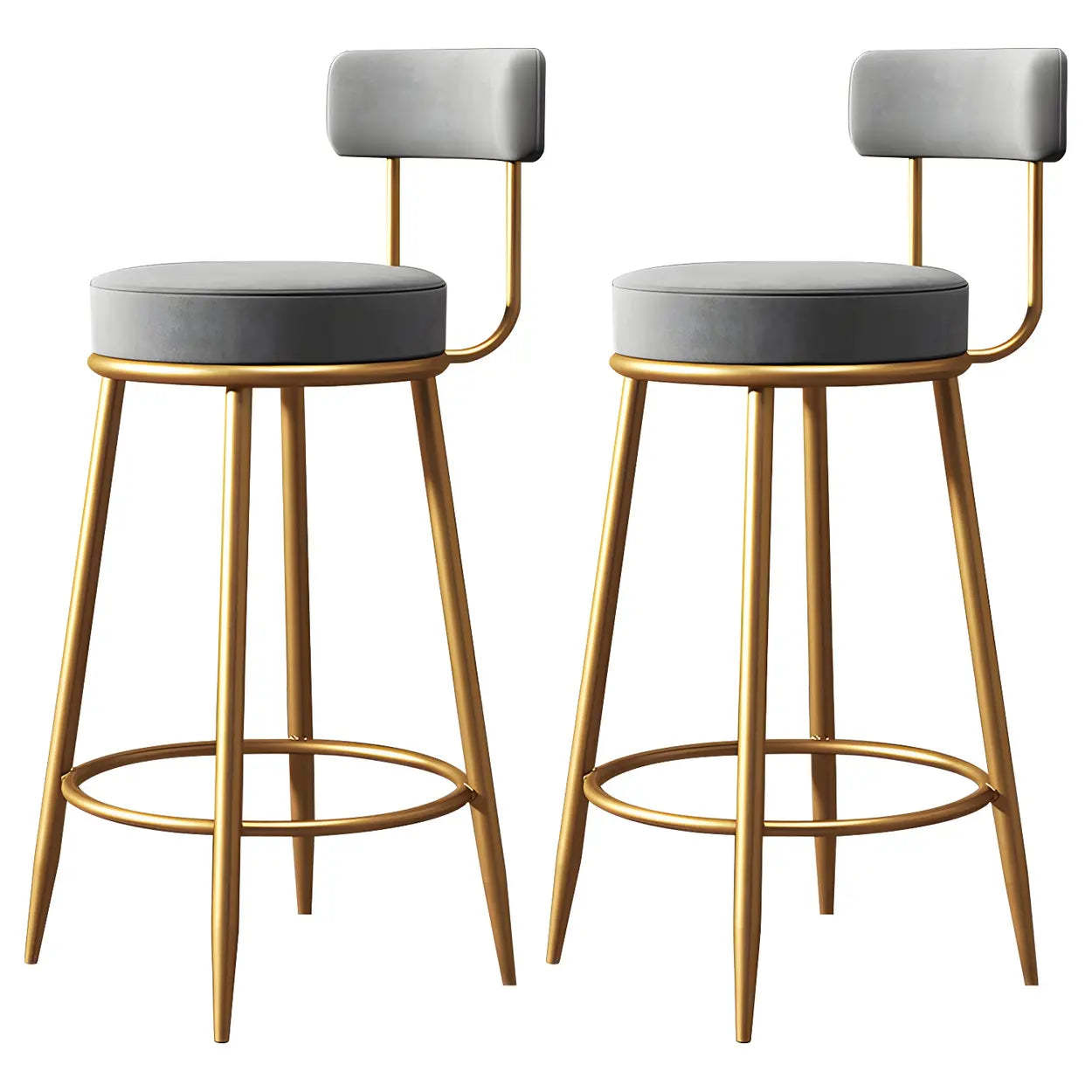 Velvet Round Bar Stool with Gold Frame — White / 2 Piece Set