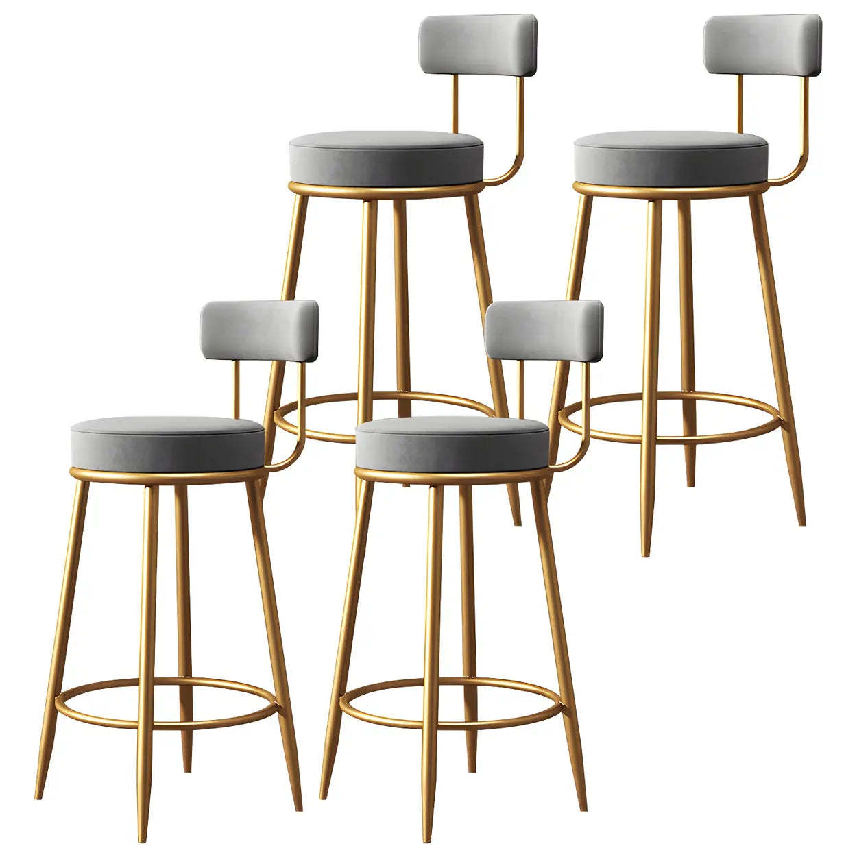 Velvet Round Bar Stool with Gold Frame — White / 4 Piece Set