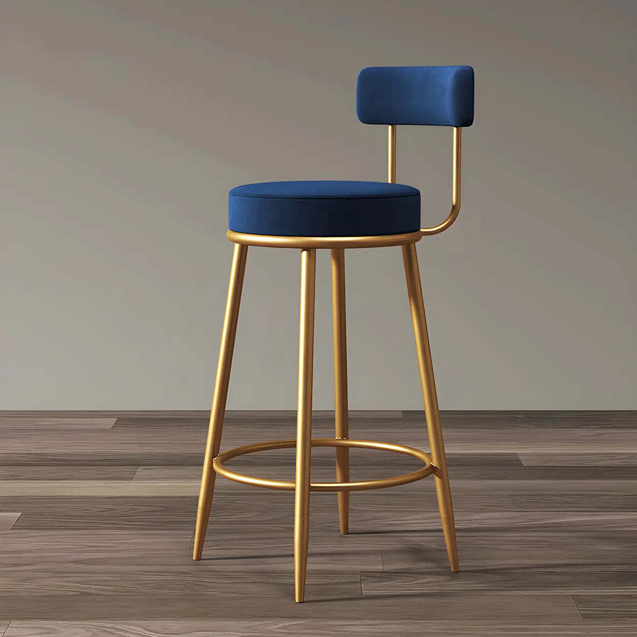 Velvet Round Bar Stool with Gold Frame — Black / 1 Piece