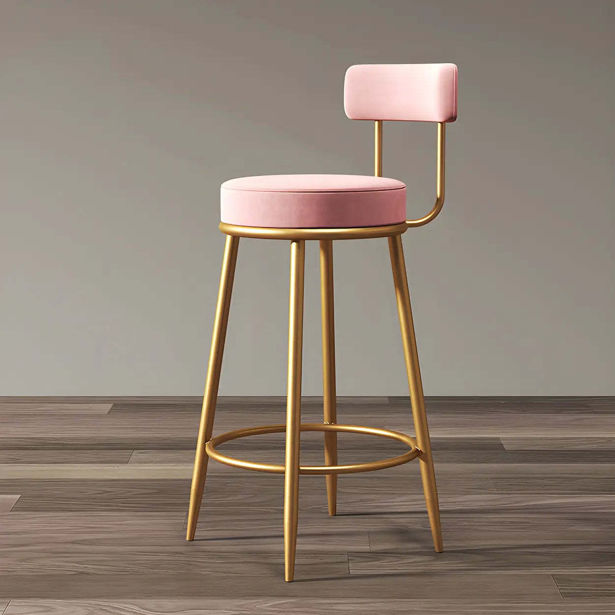 Velvet Round Bar Stool with Gold Frame — Black / 1 Piece