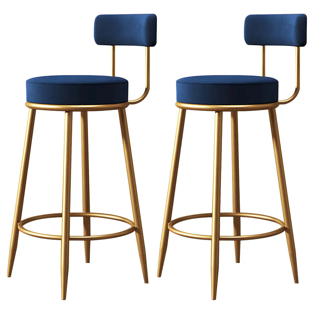 Velvet Round Bar Stool with Gold Frame — Black / 2 Piece Set