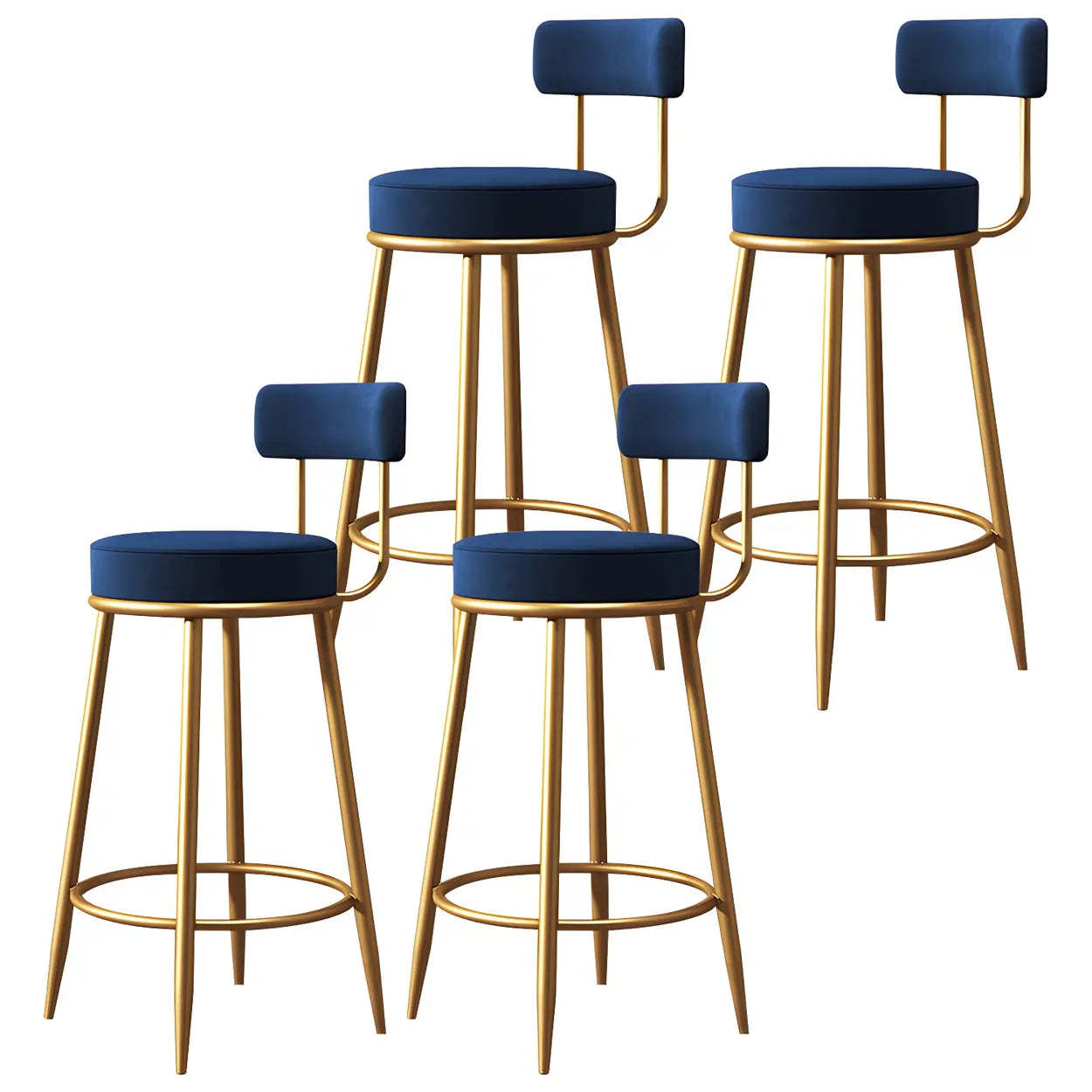Velvet Round Bar Stool with Gold Frame — Black / 2 Piece Set