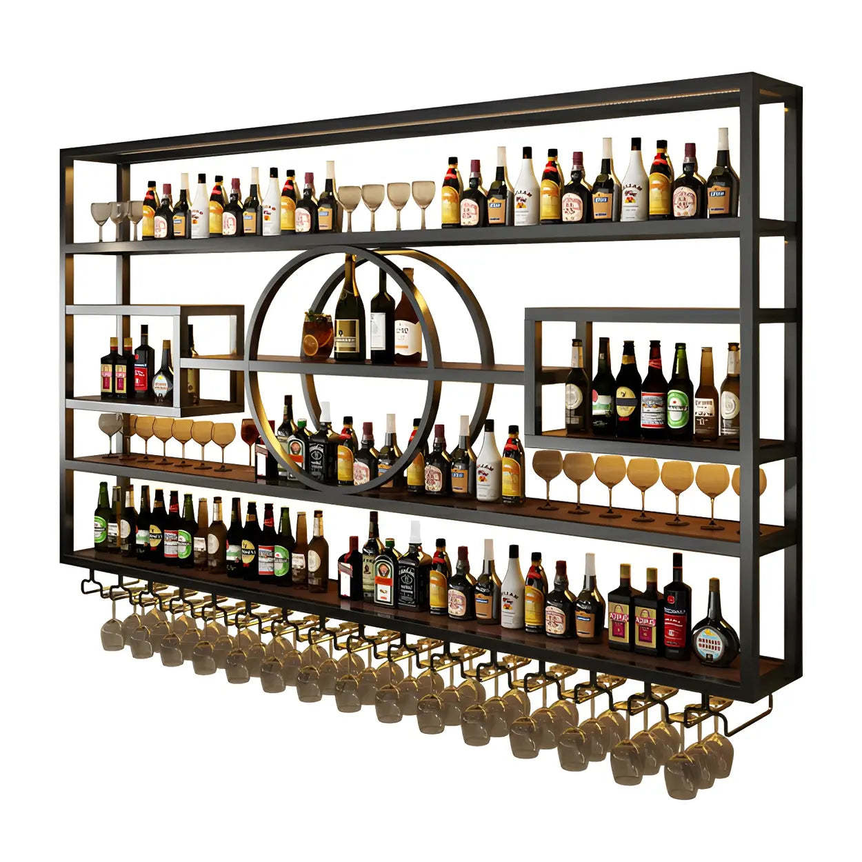 Gold Rectangular Metal Wall-Mounted Wine Rack