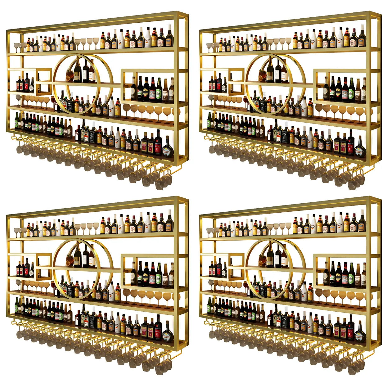 Gold Rectangular Metal Wall-Mounted Wine Rack