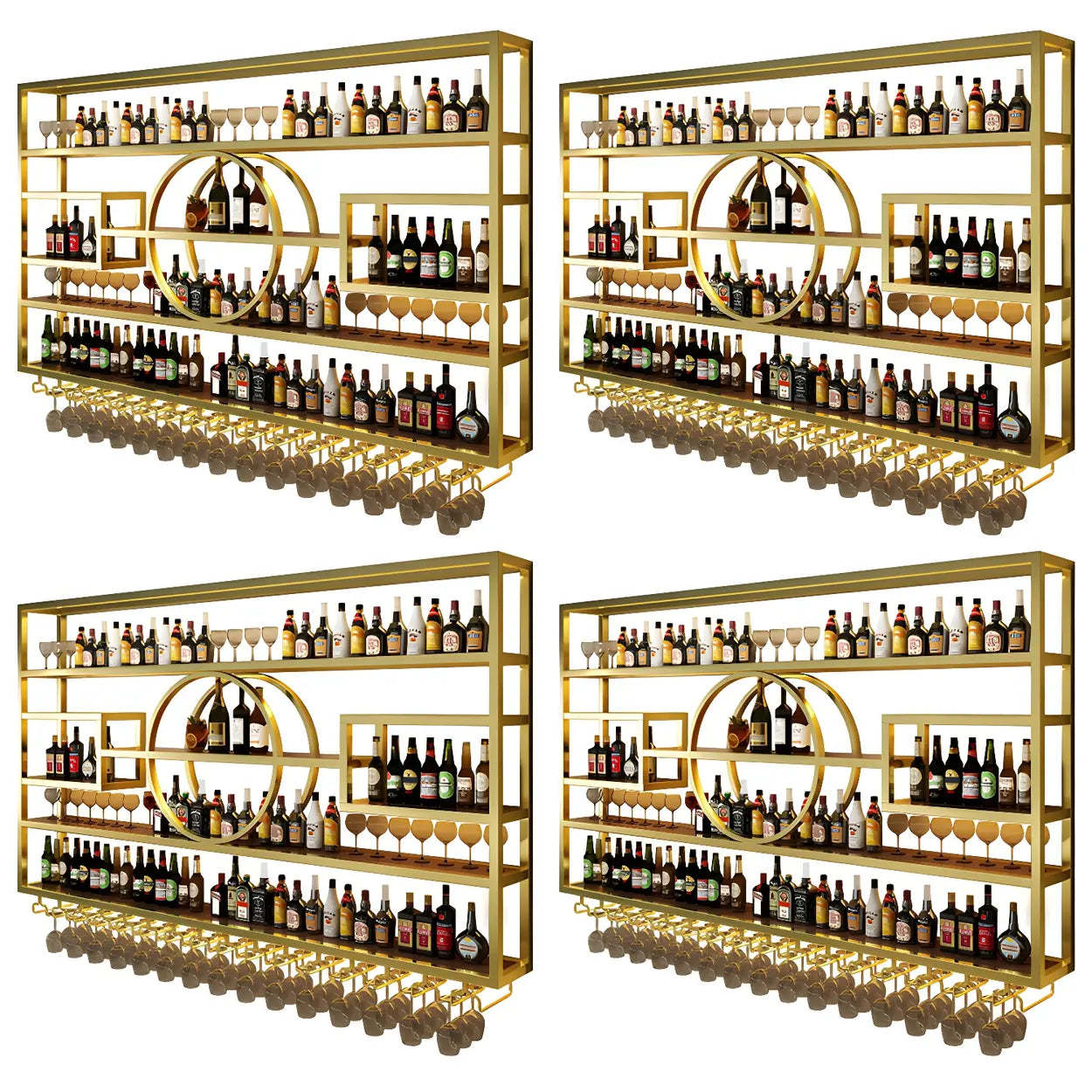 Gold Rectangular Metal Wall-Mounted Wine Rack