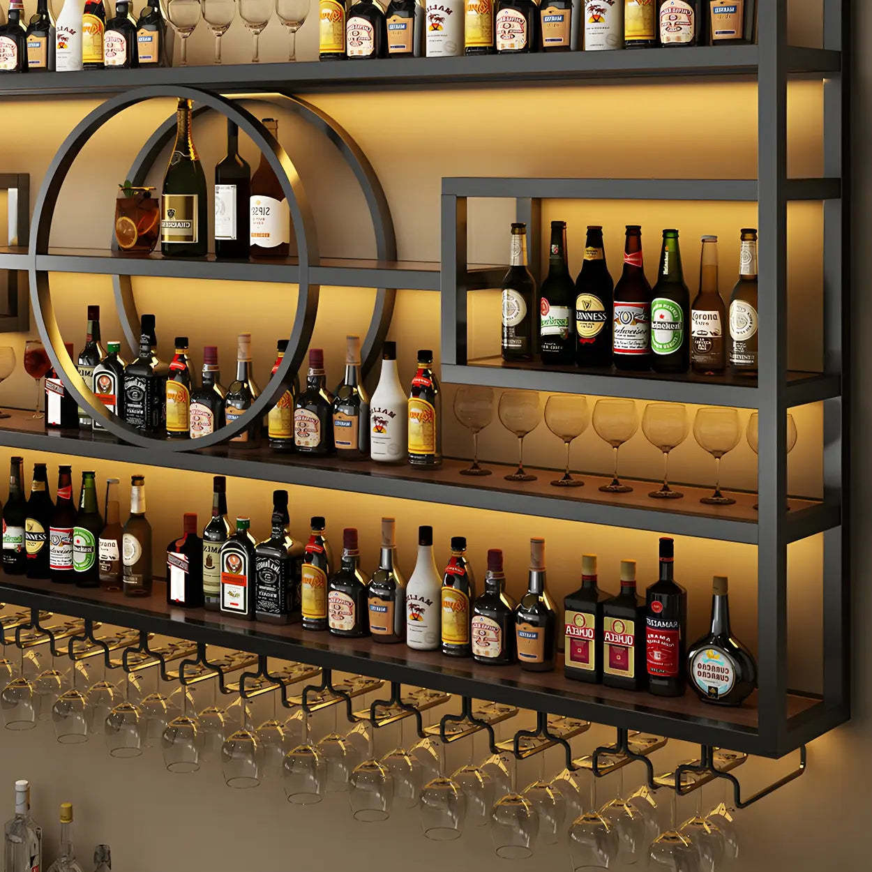 Gold Rectangular Metal Wall-Mounted Wine Rack