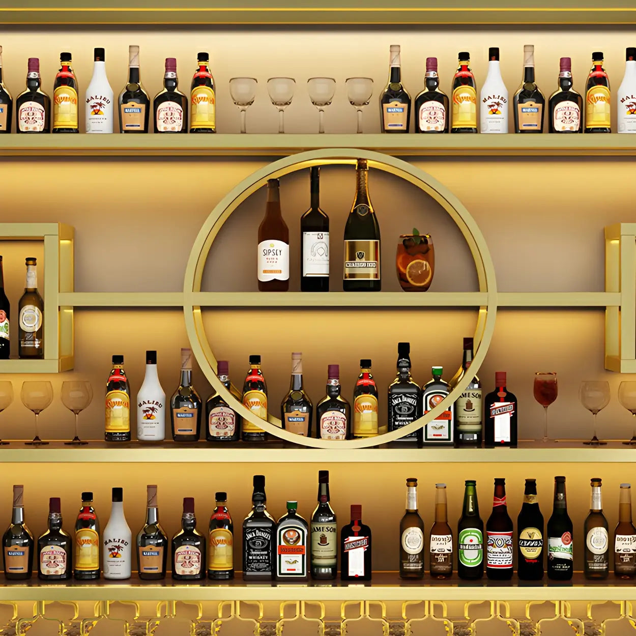 Gold Rectangular Metal Wall-Mounted Wine Rack