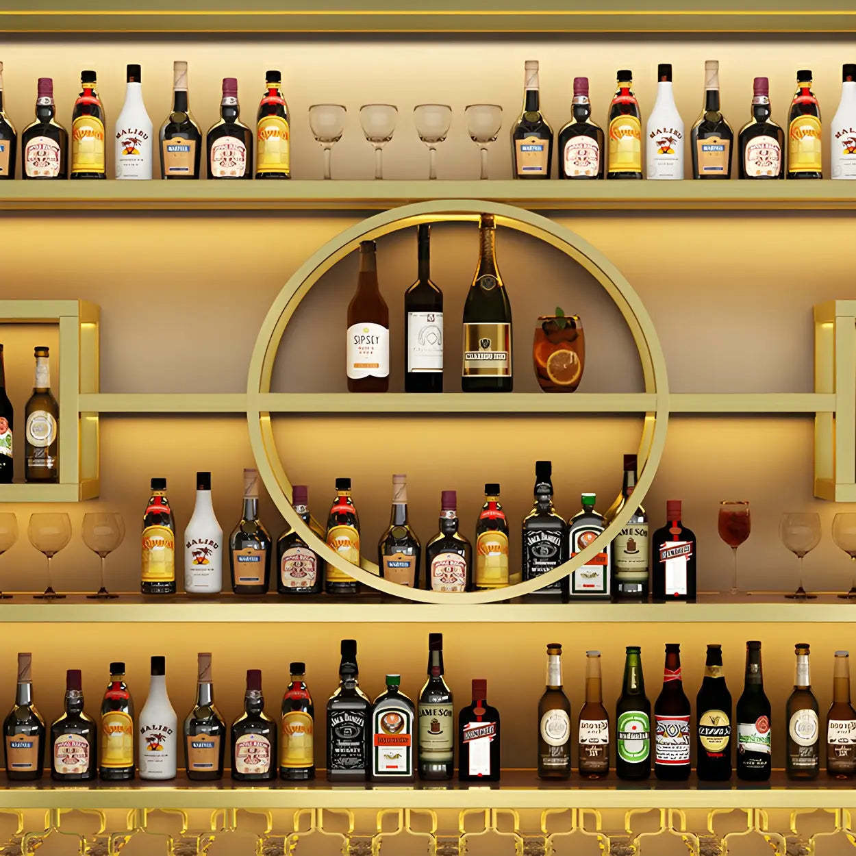 Gold Rectangular Metal Wall-Mounted Wine Rack