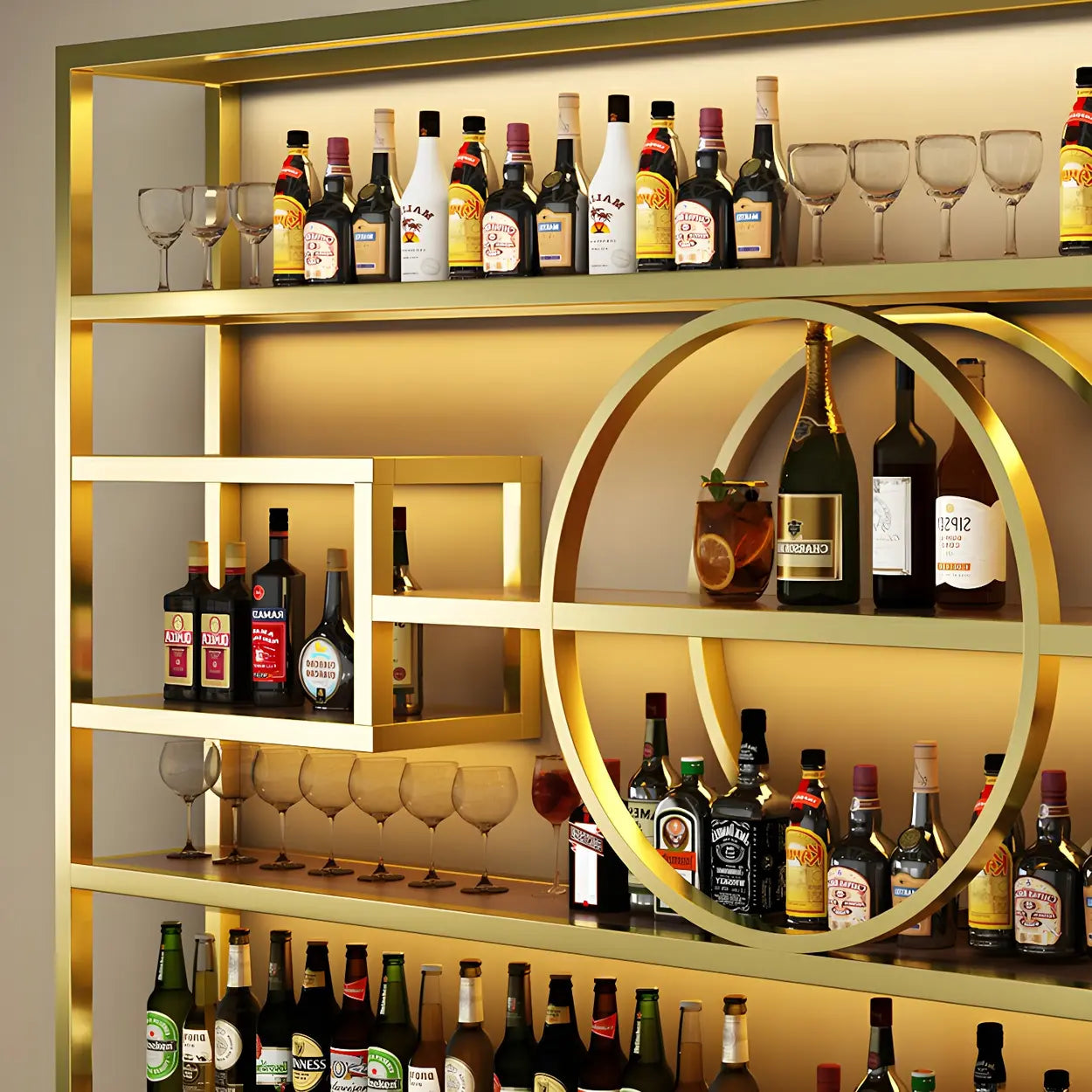 Gold Rectangular Metal Wall-Mounted Wine Rack