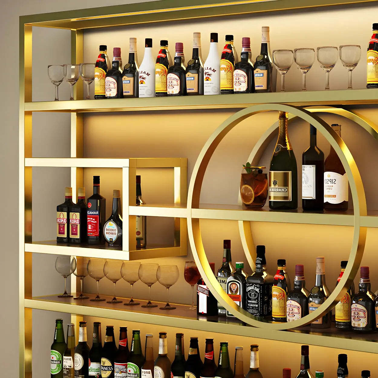 Gold Rectangular Metal Wall-Mounted Wine Rack