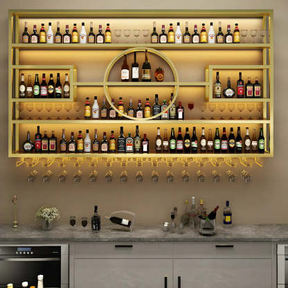 Gold Rectangular Metal Wall-Mounted Wine Rack