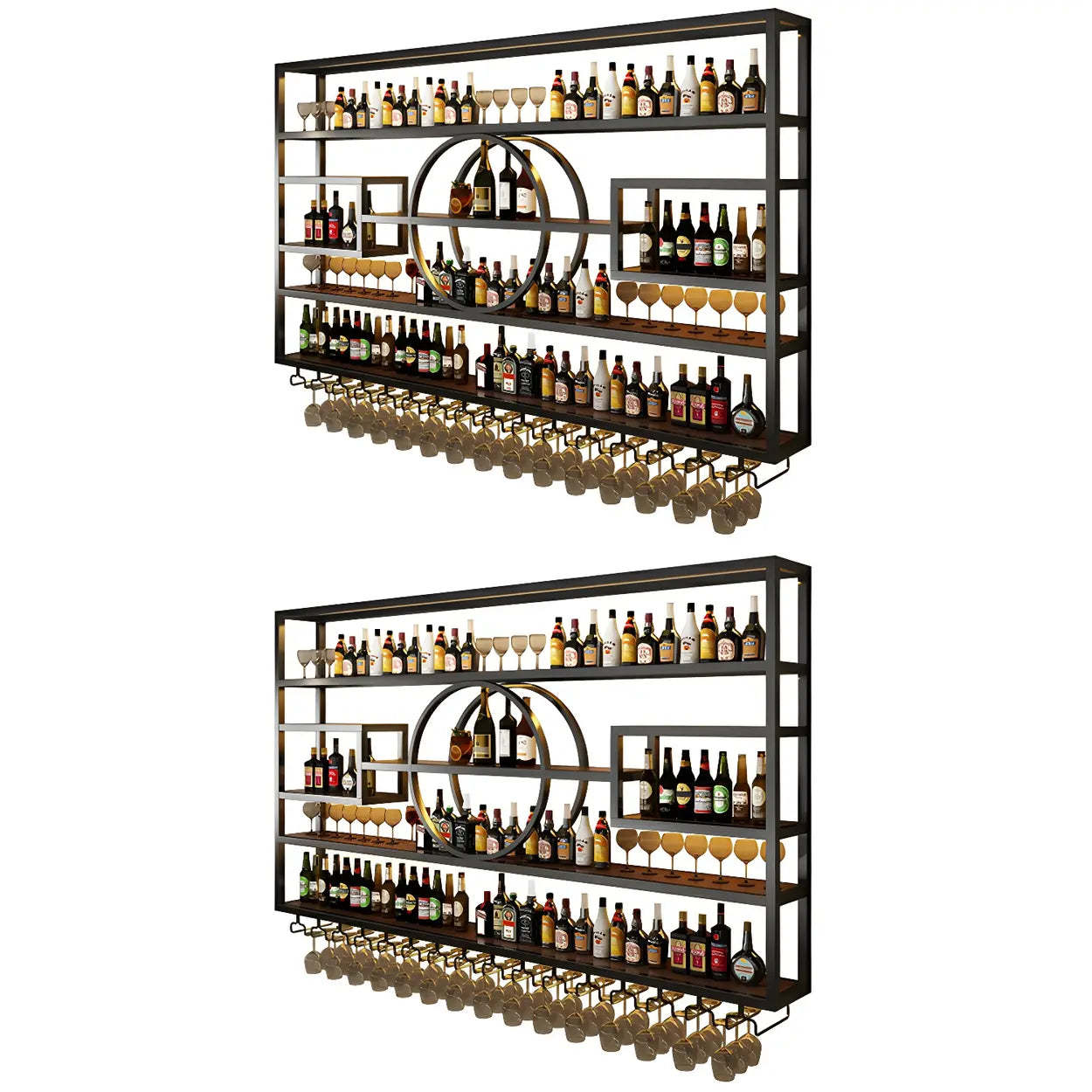 Gold Rectangular Metal Wall-Mounted Wine Rack — Gold / 1 Piece