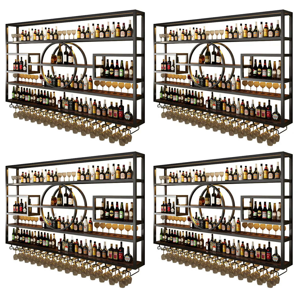 Gold Rectangular Metal Wall-Mounted Wine Rack — Gold / 4 Piece Set