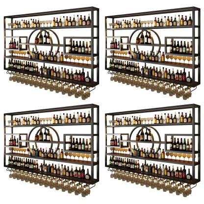 Gold Rectangular Metal Wall-Mounted Wine Rack — Gold / 4 Piece Set