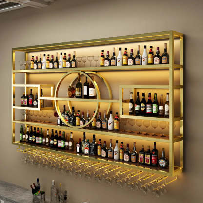 Gold Rectangular Metal Wall-Mounted Wine Rack