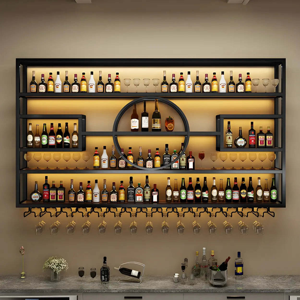 Gold Rectangular Metal Wall-Mounted Wine Rack