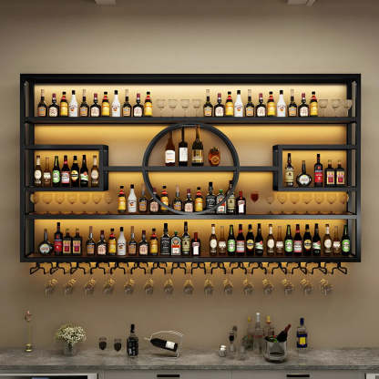 Gold Rectangular Metal Wall-Mounted Wine Rack