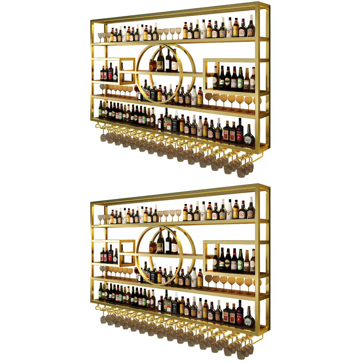 Gold Rectangular Metal Wall-Mounted Wine Rack