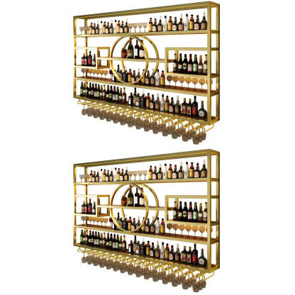 Gold Rectangular Metal Wall-Mounted Wine Rack