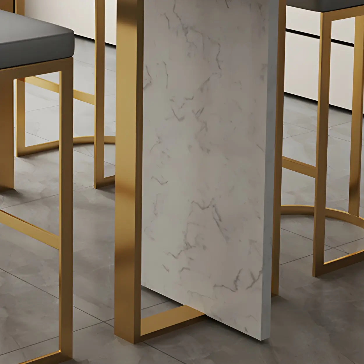 Luxury marble-top white bar tables, Lighom — 78.7"L x 17.7"W x 39.3"H / Gold