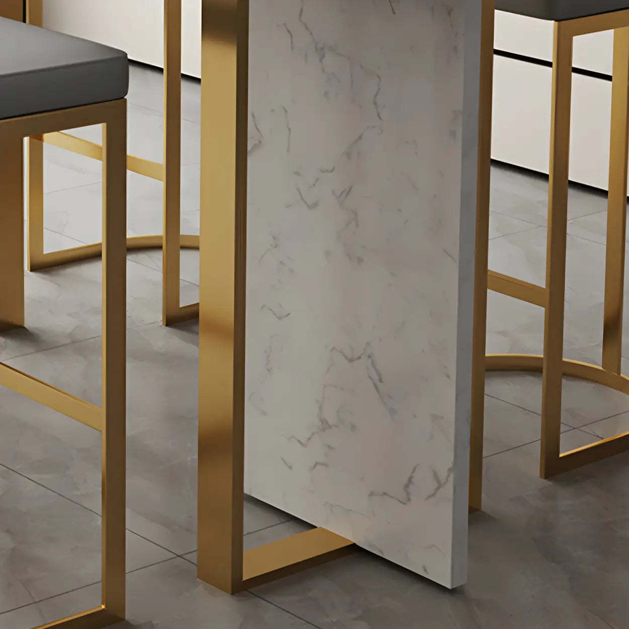 Luxury marble-top white bar tables, Lighom — 78.7"L x 17.7"W x 39.3"H / Gold