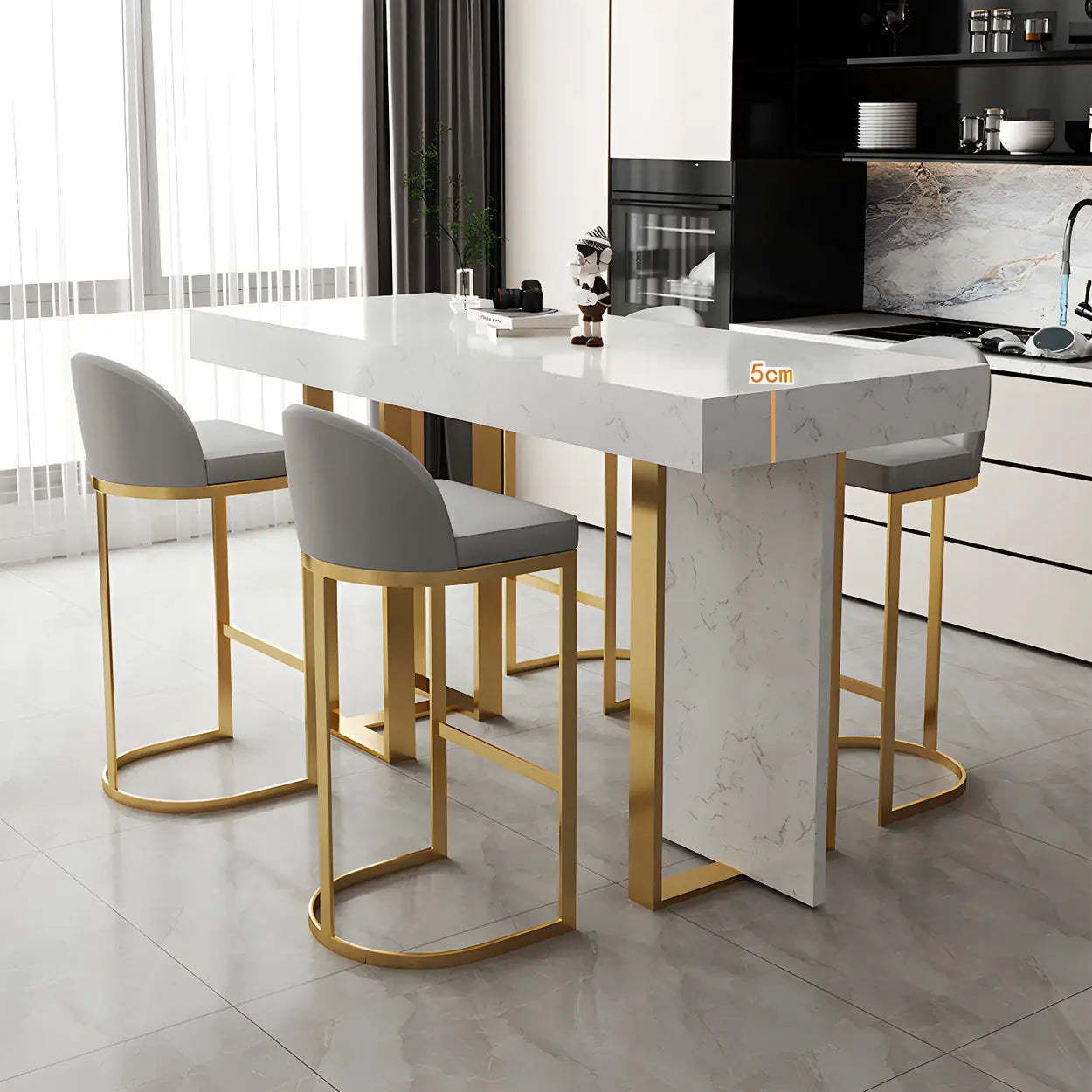 Marble-Top Gold Iron Bar Table — Black / Chair Only